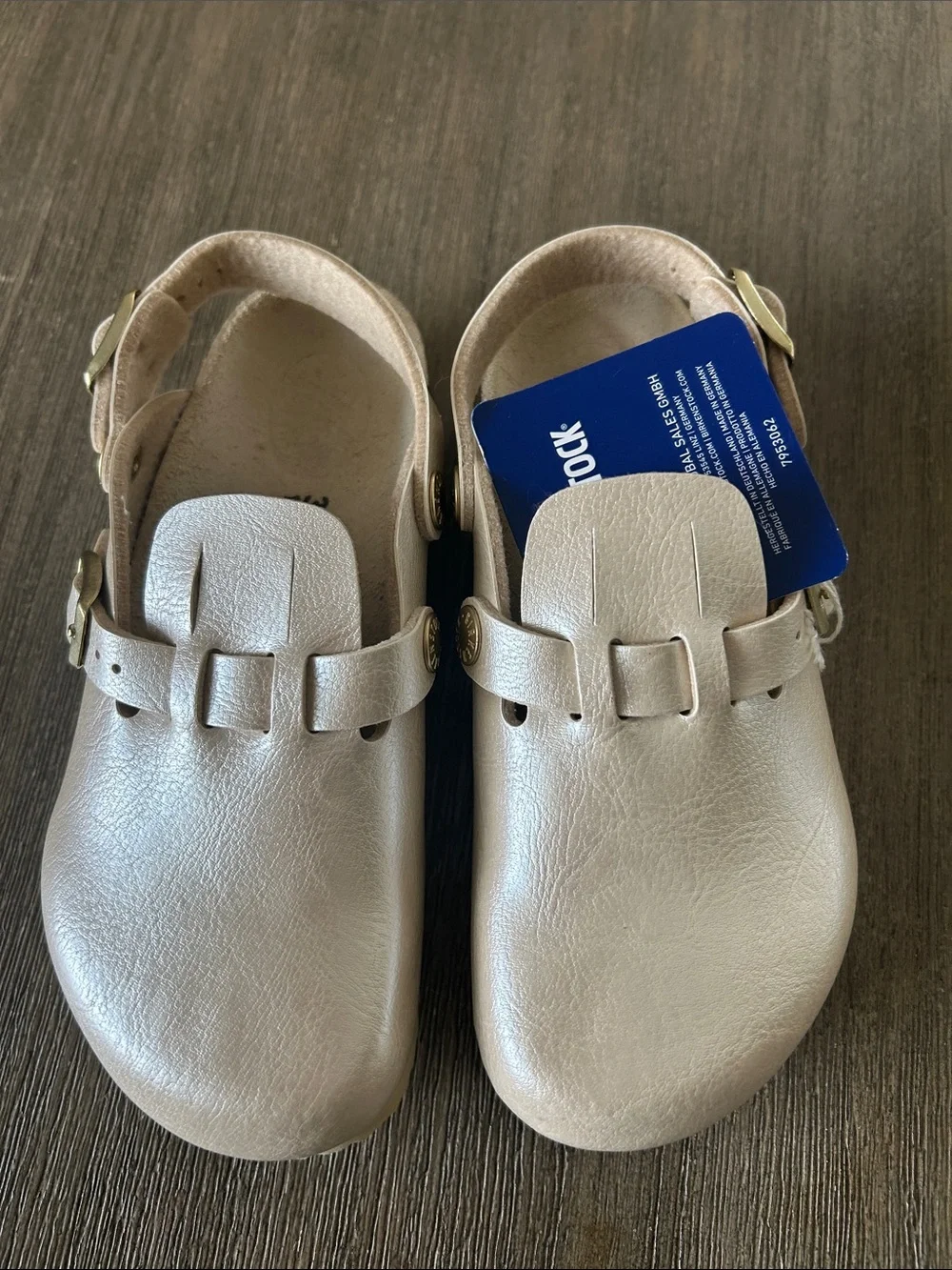 Birkenstock Kids Metallic Cream Slip-On Clogs, Size C12, New.
